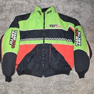 Vintage Arctic Cat Team Arctic Green Black Orange Bomber Jacket Snowmobiling XL